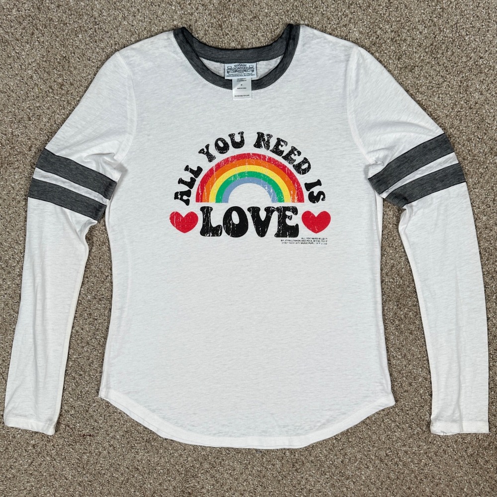 VINTAGE CONCERT TEES Beatles All You Need Is Love Women's M Burnout Rainbow NWOT